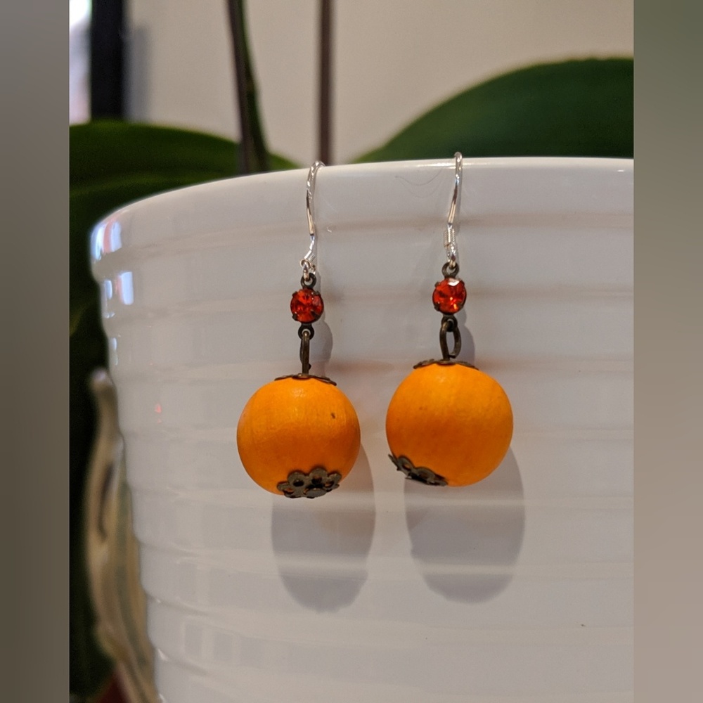 Wooden Orange Dangle Earrings
